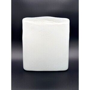 VTG White Enamel Mottled Glass Flat Pillow Vase 8.5" Wavy Oval Postmodern Decor